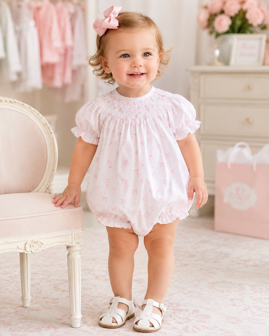Pink Bow Smocked Bubble