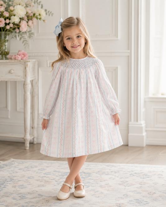 Pink Bow Smocked Bishop Dress